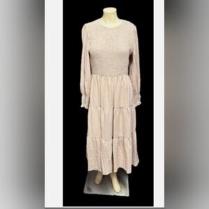 Smocked Bodice Tiered Maxi Dress - Soft Cream Long Sleeve